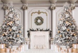 kate 7×5ft (2.2×1.5m) christmas tree photo backdrop xmas palace classic indoor white fireplace gifts decoration photography background for christmas new year photographer studio props