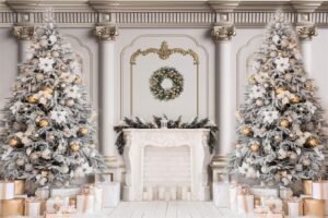 kate 10×6.5ft (3×2m) christmas tree photo backdrop xmas palace classic indoor white fireplace gifts decoration photography background for christmas new year photographer studio props