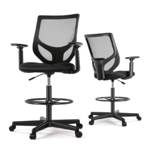drafting chair - ergonomic high adjustable standing office chair, mesh desk chair with adjustable armrests and foot-ring for standing desk computer chair for adults