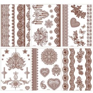 Henna Tattoos, Henna Temporary Tattoos Brown Waterproof Tattoo stickers for Women Wedding Party Festivals, & Parties Decoration Suppliers 6Sheets…