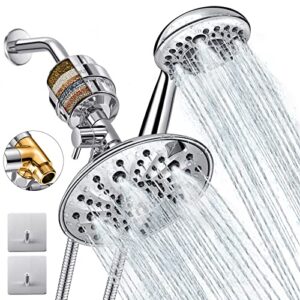 dual filtered shower head showerhead with 79" hose handheld sprayer filter combo, luxau filtration rain rainfall, 20 stage water filter for chlorine well hair dry skin, metal diverter, chrome (s40)