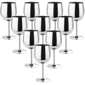 12 set stainless steel wine glasses metal unbreakable wine glass 12 oz portable steel wine glass wine goblet stemmed wine glasses goblet set for outdoor travel camping picnic, silver