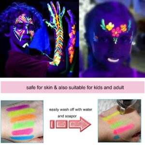 12 Color Glow in The Black Light Body Face Paint for Kids Adult, UV Black Light Glow Crayons Neon Fluorescent Face Painting Makeup Kit for Birthday Party Halloween Masquerade Glow Party Makeup