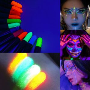 12 Color Glow in The Black Light Body Face Paint for Kids Adult, UV Black Light Glow Crayons Neon Fluorescent Face Painting Makeup Kit for Birthday Party Halloween Masquerade Glow Party Makeup