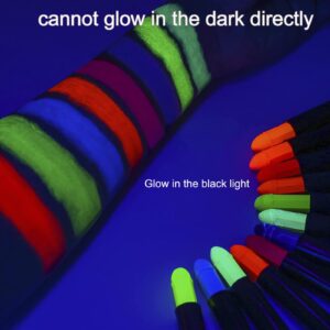 12 Color Glow in The Black Light Body Face Paint for Kids Adult, UV Black Light Glow Crayons Neon Fluorescent Face Painting Makeup Kit for Birthday Party Halloween Masquerade Glow Party Makeup