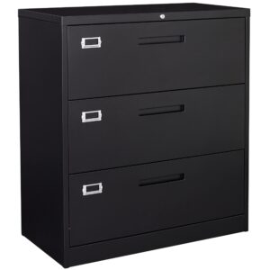 bynsoe file cabinet with lock 3 drawer lateral file cabinets for legal/letter a4 size metal filing cabinet for office home requires assembly(3 drawers, black)
