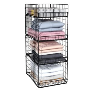 4 tier closet organizers and storage shelves for clothes,4 pack stackable storage bins metal wire organizer baskets containers drawers with dividers for truck camper rv closet/pantries/wardrobe