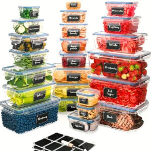 chefs path 48 piece bpa-free plastic food storage container set with 24 containers and 24 lids for kitchen pantry organization and meal prep