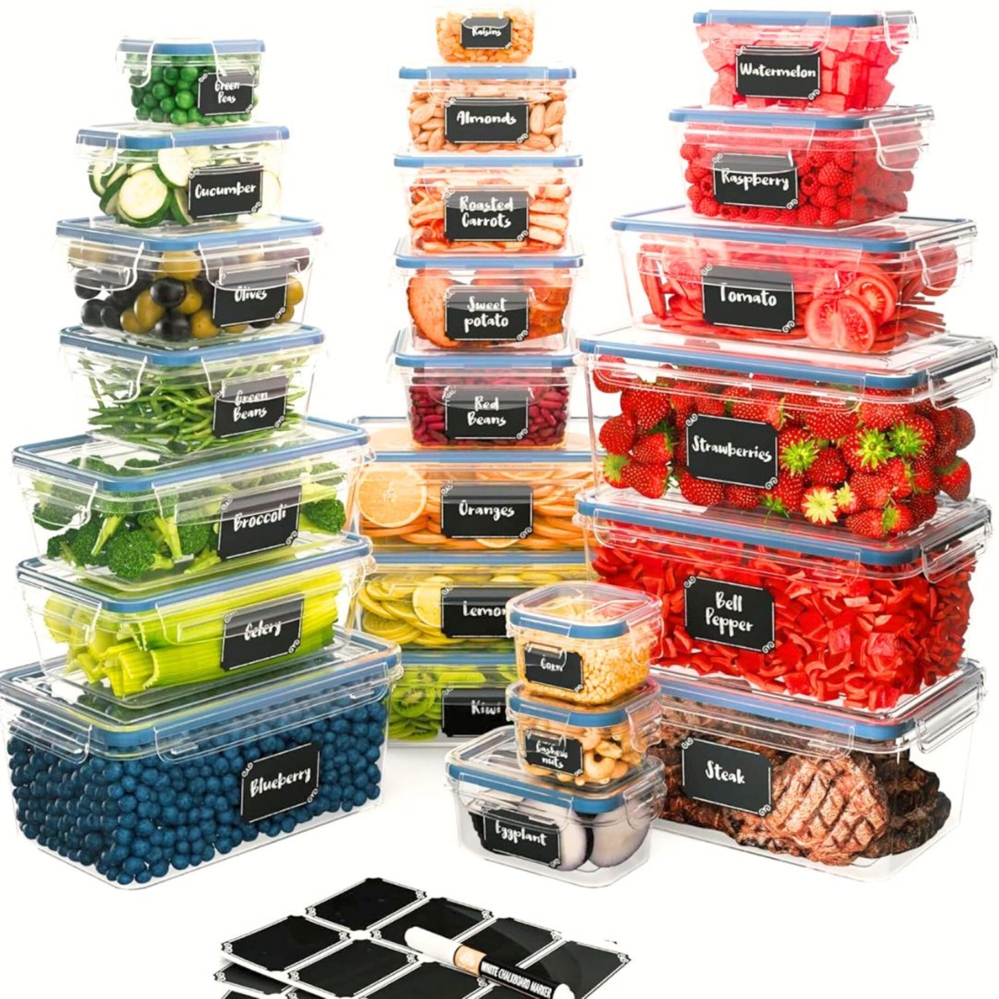 Chefs Path 48 Piece BPA-Free Plastic Food Storage Container Set with 24 Containers and 24 Lids for Kitchen Pantry Organization and Meal Prep