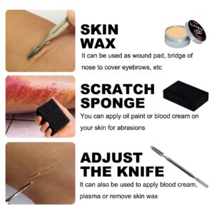 Halloween SFX Makeup Kit,Scars Wax,Fake Blood Gel,Fake Blood Spray,Spatula, Stipple Sponge,Scar Water,Create Fake Wound Special Effects Makeup Kit,Make Specail Effects For Halloween Festival & Party