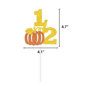 DOMOO OF DREAMS Pumpkin It's My 1/2 Birthday Banner Half Birthday Cake Topper 6 Months Photo Prop Halloween Fall Balloons Party Supplies Gold And Orange