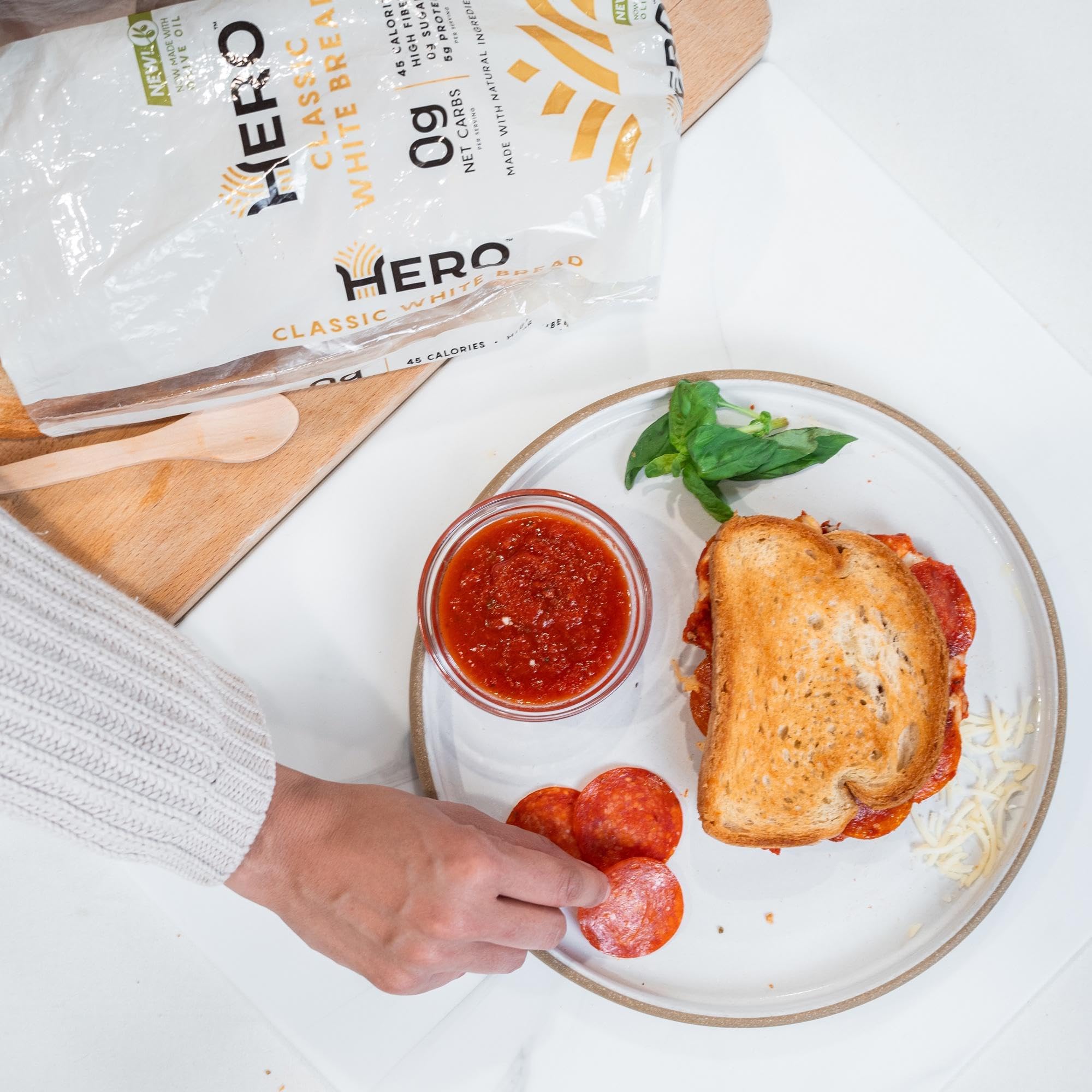 Hero Classic White Bread — Delicious Bread with 0g Net Carb, 0g Sugar, 45 Calories, 11g Fiber per Slice | Tastes Like Regular Bread | Low Carb & Keto Friendly Bread Loaf —15 Slices/Loaf, 2 Loaves