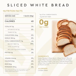 Hero Classic White Bread — Delicious Bread with 0g Net Carb, 0g Sugar, 45 Calories, 11g Fiber per Slice | Tastes Like Regular Bread | Low Carb & Keto Friendly Bread Loaf —15 Slices/Loaf, 2 Loaves