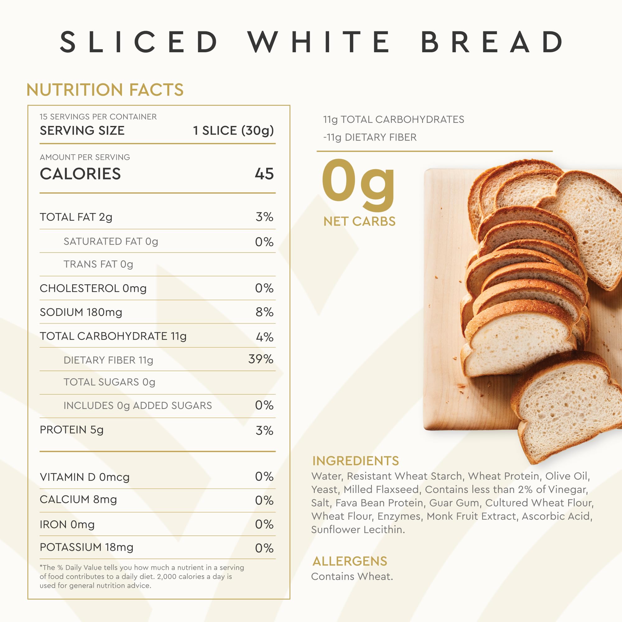 Hero Classic White Bread — Delicious Bread with 0g Net Carb, 0g Sugar, 45 Calories, 11g Fiber per Slice | Tastes Like Regular Bread | Low Carb & Keto Friendly Bread Loaf —15 Slices/Loaf, 2 Loaves