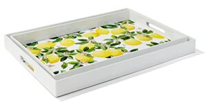american atelier set of 2 lemons and blossoms rectangular serving tray with handles- indoor & outdoor platter for home entertaining, cocktail hour, snacks, barware, perfume (large 19x14, small 18x12)