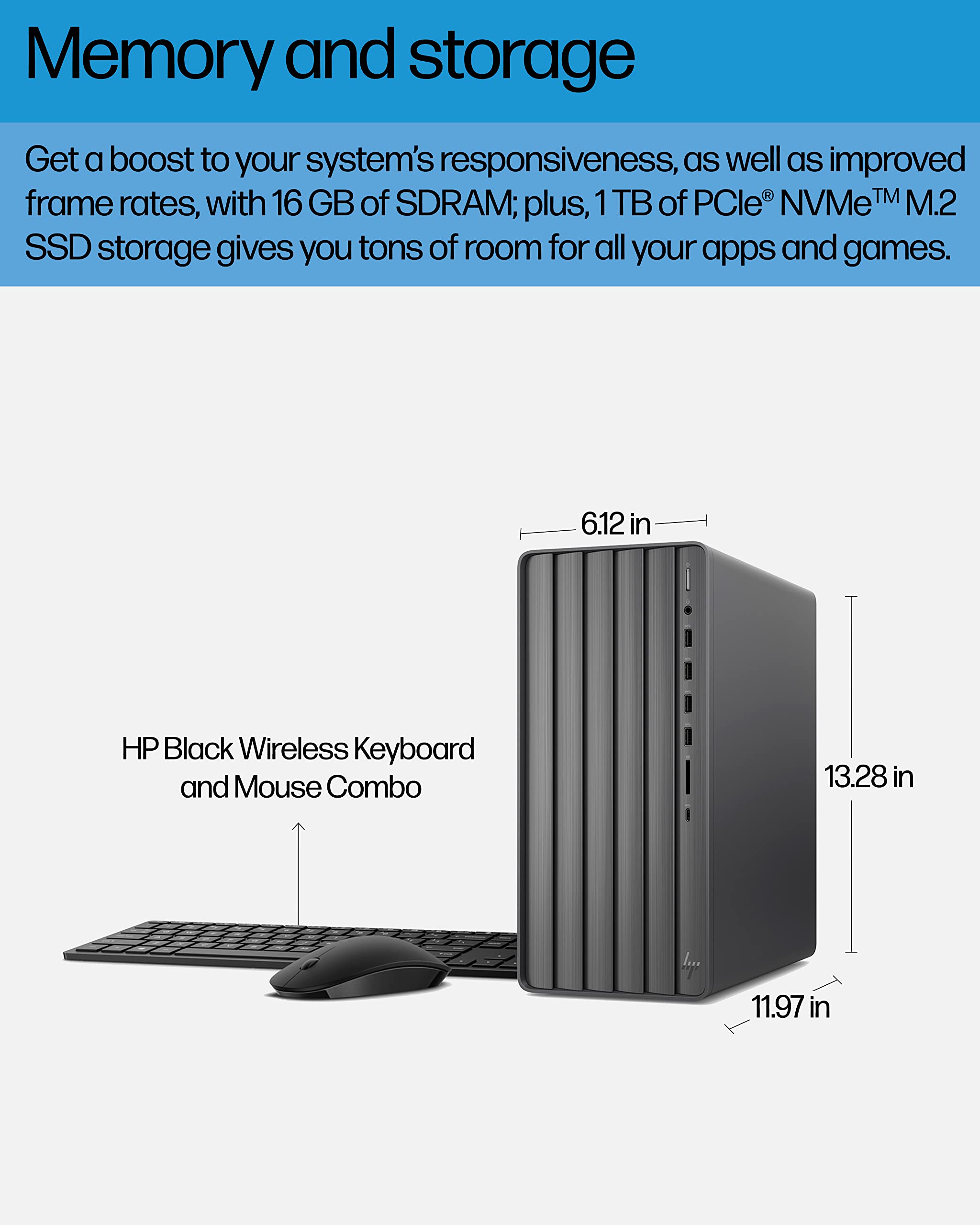 HP Envy Desktop, NVIDIA GeForce RTX 3050, 12th Gen Intel Core i7-12700, 16 GB SDRAM, 1 TB SSD, Windows 11 Home, Wi-Fi 6 & Bluetooth, Wireless Keyboard & Mouse, Pre-Built PC Tower (TE01-3050, 2022)