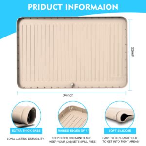 Under Sink Mat, 34" x 22" Under Sink Mats for Kitchen Waterproof - Silicone Under Sink Liner Drip Tray with Drain Hole, Sink Cabinet Protector Mat for Kitchen & Bathroom (Beige)