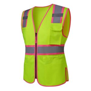 srsafety safety hi-vis vest for women, high visibility reflective breathable vest for lady, durable zipper ＆ multi pockets green s