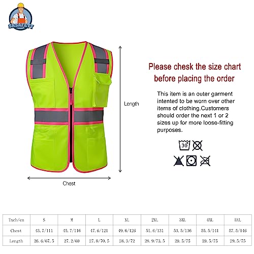 SRsafety Safety Hi-Vis Vest For Women, High Visibility Reflective Breathable Vest For Lady, Durable Zipper ＆ Multi Pockets green S