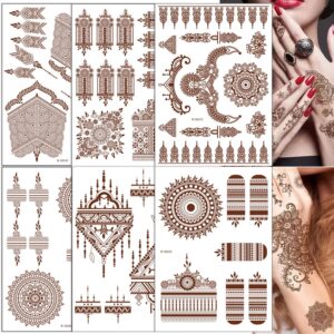 henna temporary tattoo, flash bride wedding tattoos white lace tattoo waterproof body fake tattoo henna tattoo stickers for women festival clothing accessories (brown)