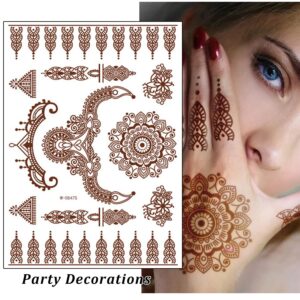 Henna Temporary Tattoo, Flash Bride Wedding Tattoos White Lace Tattoo Waterproof Body Fake Tattoo Henna Tattoo Stickers for Women Festival Clothing Accessories (Brown)