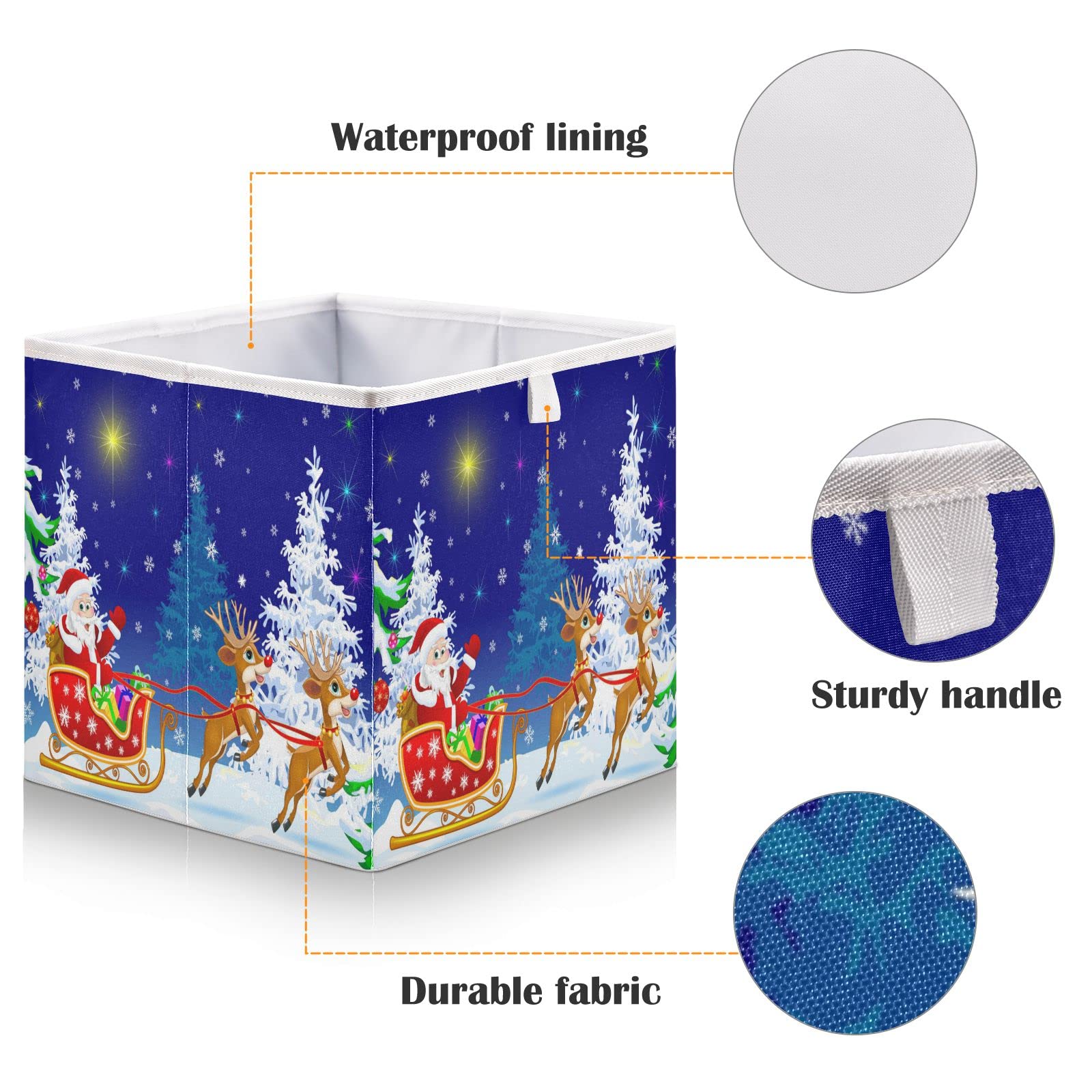 ALAZA Foldable Storage Bins, Christmas Santa Claus Deer Winter Forest Storage Boxes Decorative Basket for Bedroom Nursery Closet Toys Books