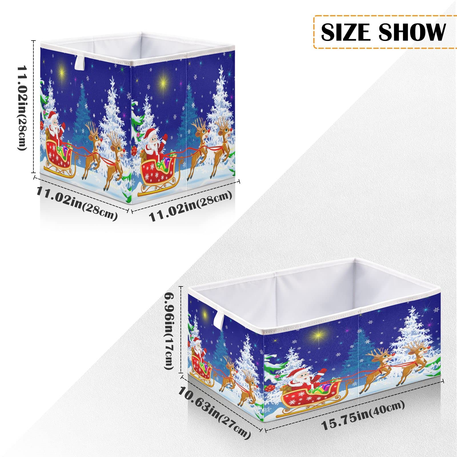 ALAZA Foldable Storage Bins, Christmas Santa Claus Deer Winter Forest Storage Boxes Decorative Basket for Bedroom Nursery Closet Toys Books