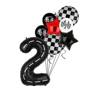 Race Car Balloons 40 Inch Racetrack Number Balloon 2 Black Baby Shower Boys Two Fast Birthday Race Car Theme Party Decor Supplies Mylar Checkered Flag Latex Balloon 10 Pcs