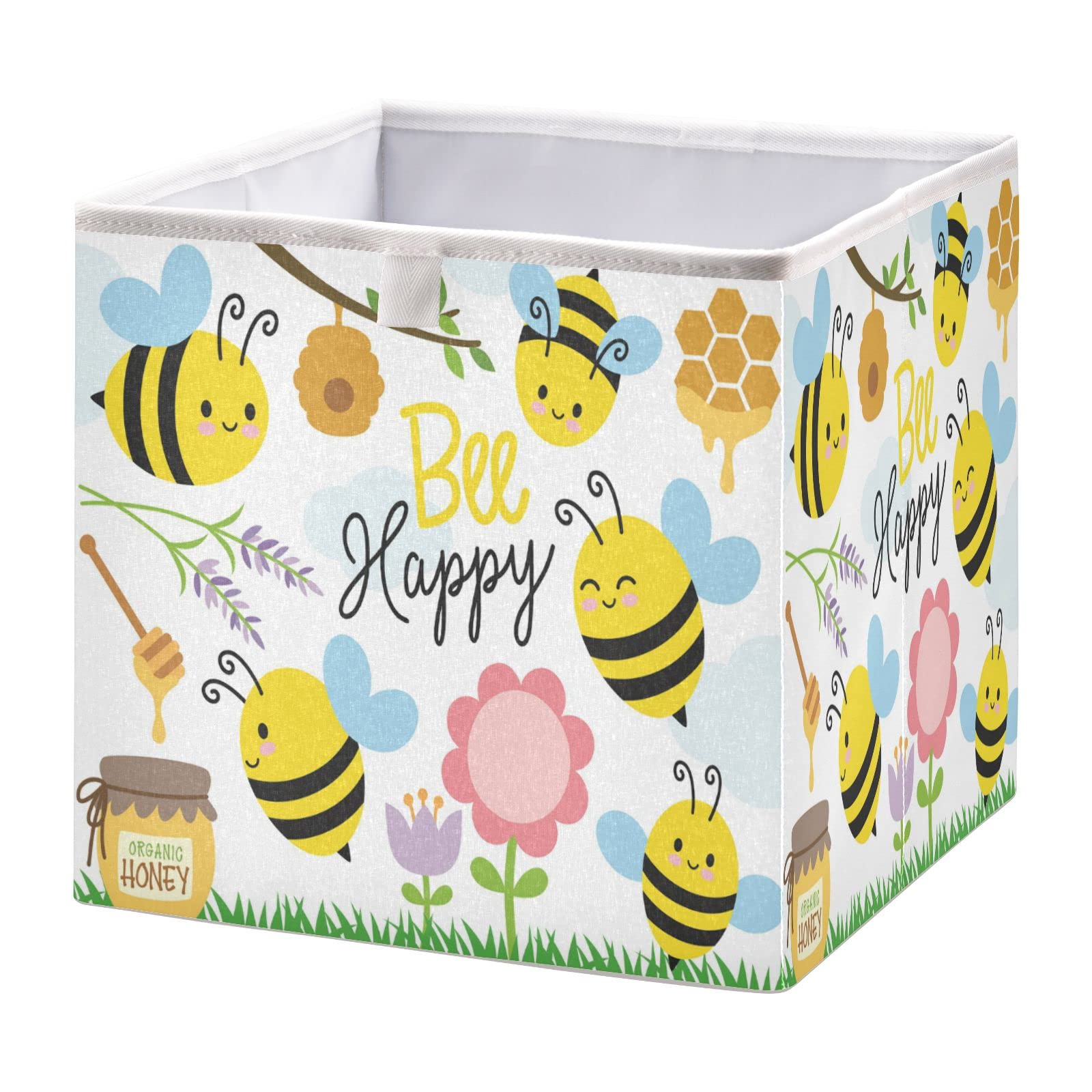 ALAZA Collapsible Storage Cubes Organizer,Cute Bees and Honey Storage Containers Closet Shelf Organizer with Handles for Home Office