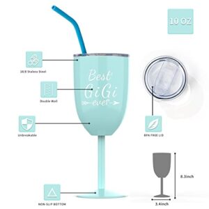 Gigi Gifts for Grandma Mimi Gifts-Gigi Gifts for Mothers Day Christmas-Soon to Be Grandma Gifts New Grandma Gifts Worlds Best Grandma Best Gigi Ever Stainless Steel Wine Glasses (10oz Light Blue)