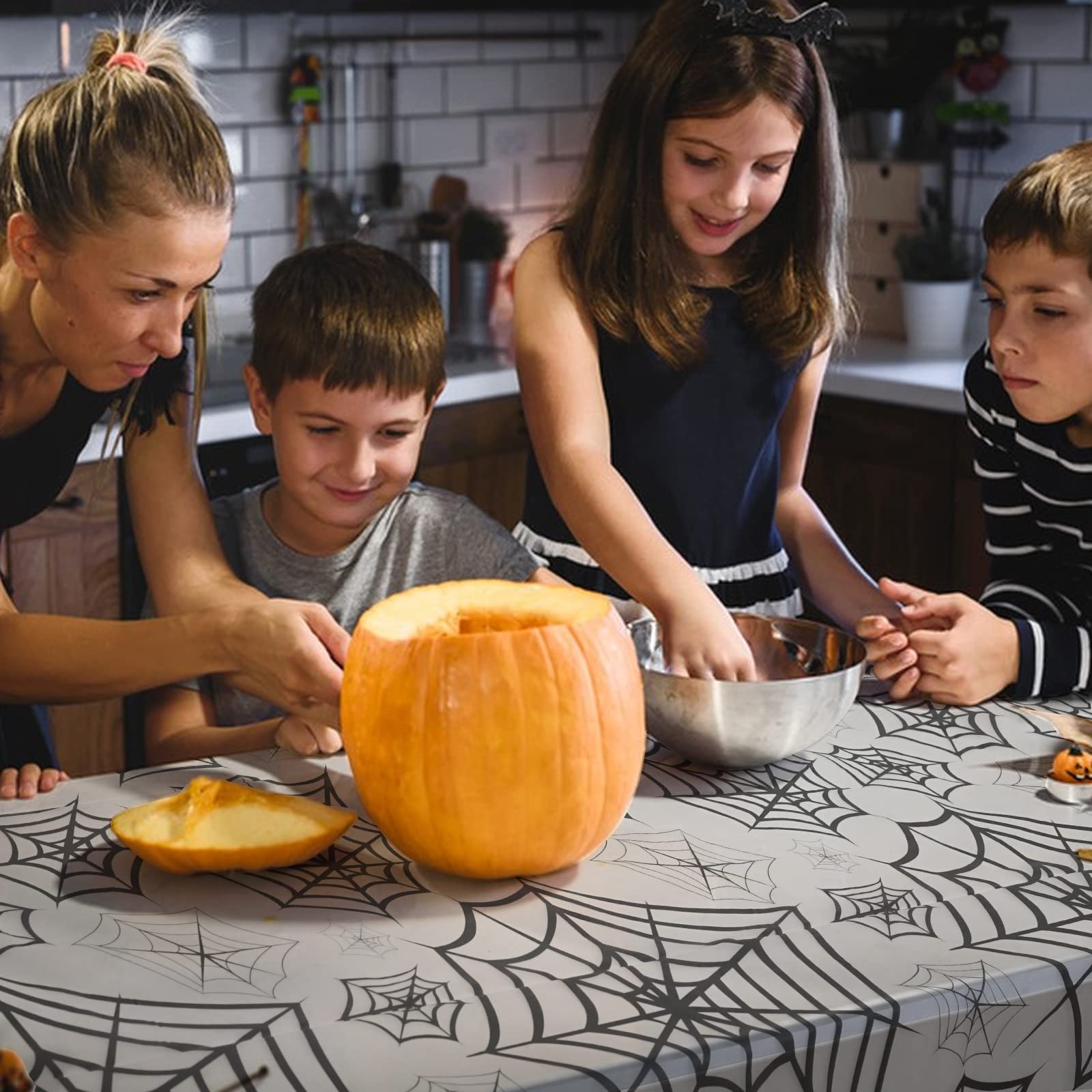 ibohr 3 Pack Halloween Disposable Tablecloth Large Size Spider Web Vinyl Waterproof Rectangle Halloween Plastic Tablecloth for Halloween Table Decoration, Home Party Decor, 54 x 108 inch