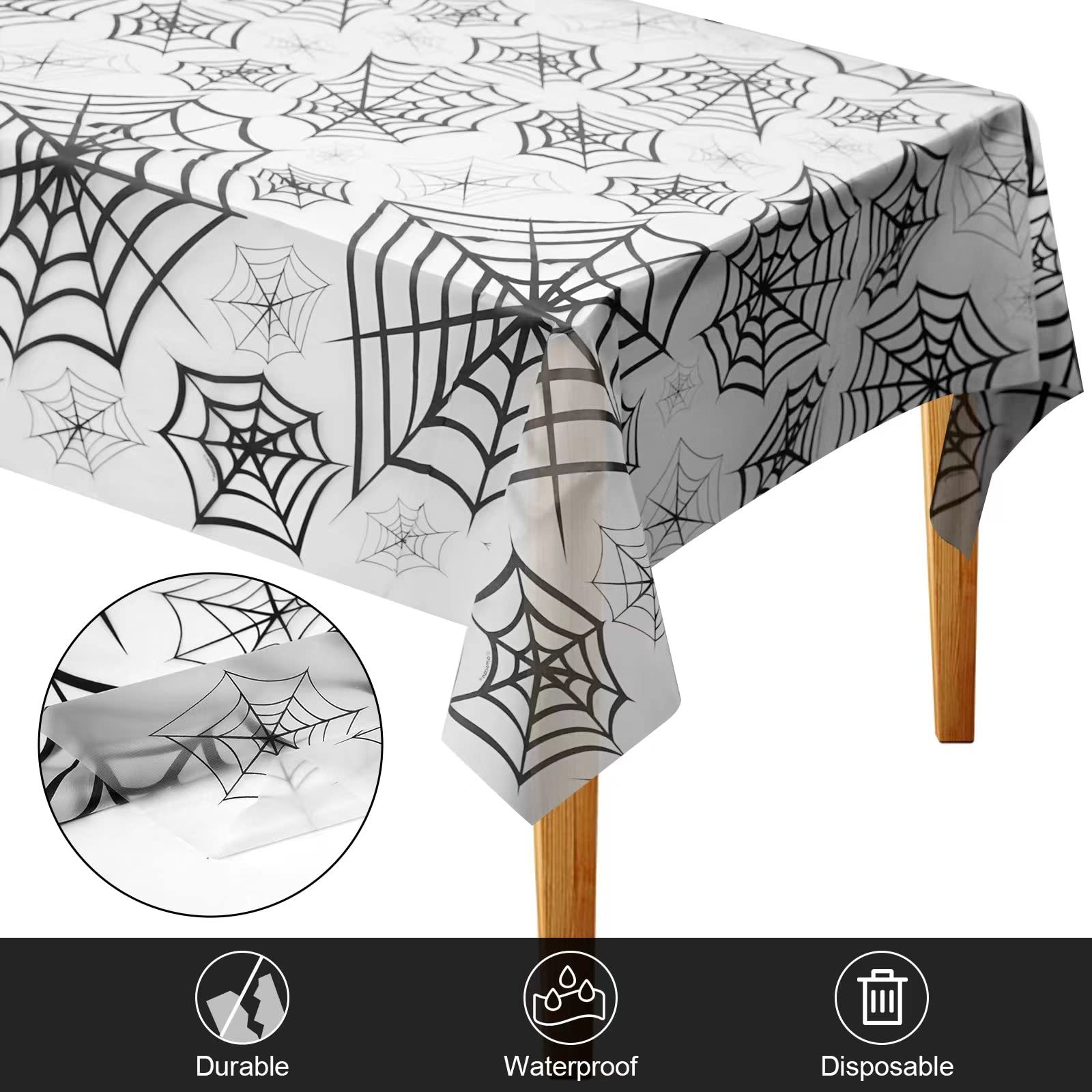 ibohr 3 Pack Halloween Disposable Tablecloth Large Size Spider Web Vinyl Waterproof Rectangle Halloween Plastic Tablecloth for Halloween Table Decoration, Home Party Decor, 54 x 108 inch