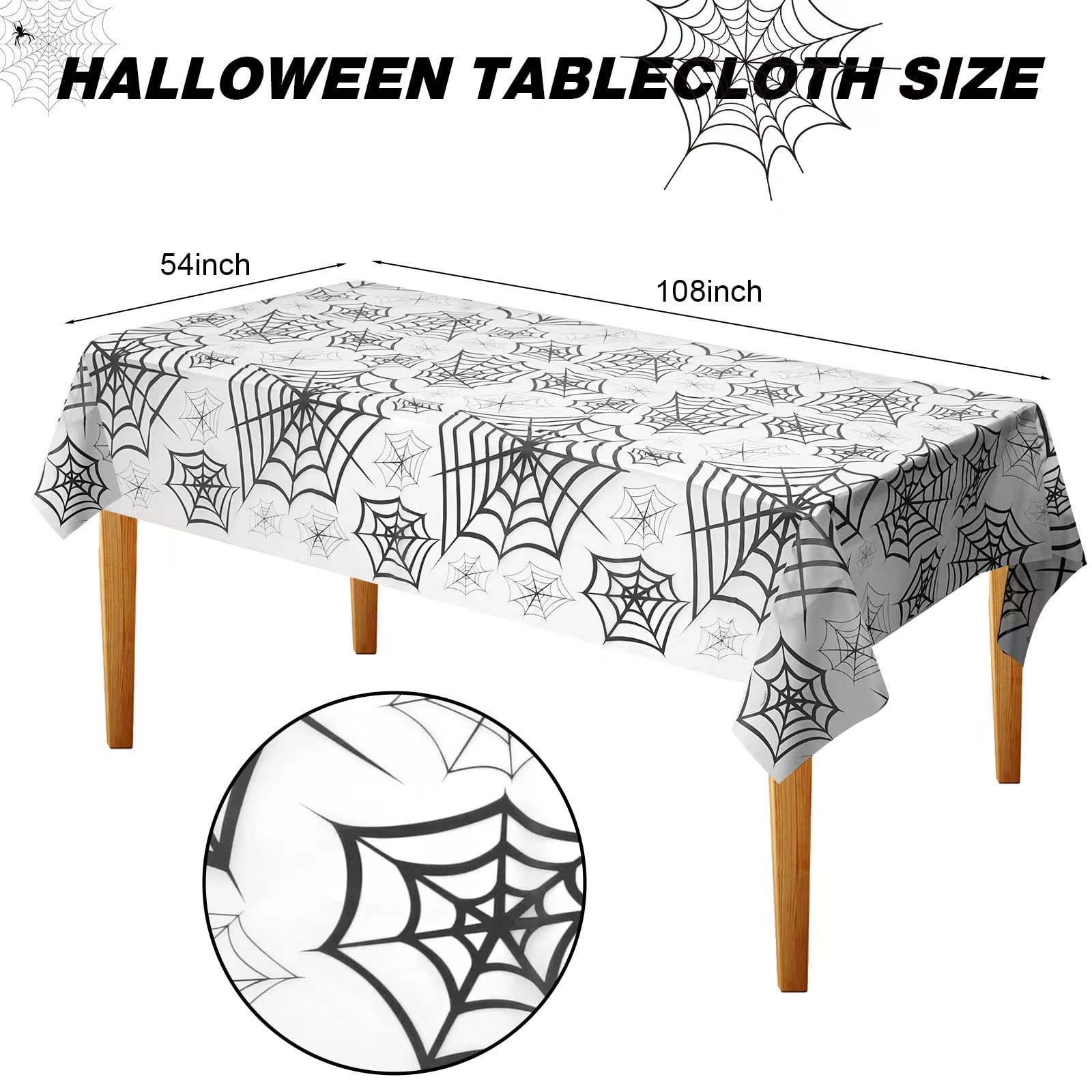 ibohr 3 Pack Halloween Disposable Tablecloth Large Size Spider Web Vinyl Waterproof Rectangle Halloween Plastic Tablecloth for Halloween Table Decoration, Home Party Decor, 54 x 108 inch