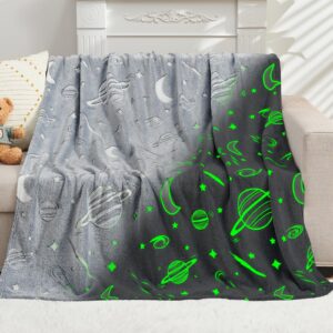 inhand glow in the dark stars blanket for girls boys cute kids throw blanket funny space moon galaxy blanket gaming room decor teen toys gifts ideas stuff for 8-12 years old (50''x60'' grey)