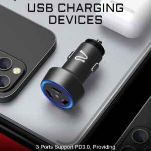 USB C Car Charger, Aergiatech 60W(20W Each) PD 3.0 Fast Car Charger Adapter 3-Port, Type C Car Charger Compatible with iPhone 13/13 Pro/12/12 Pro/11/X/SE, Galaxy S21/S20/Note20, iPad,Black