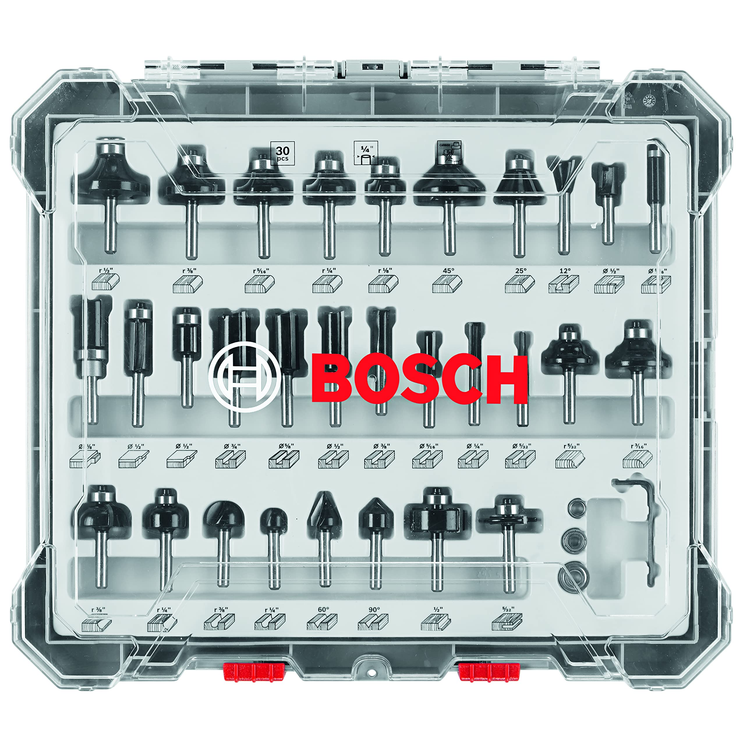 BOSCH RBS030MBS 30-Piece (Universally Compatible Accessory) Carbide-Tipped Wood Router Bit Assorted Set