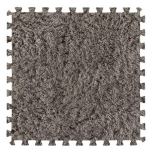 16pcs interlocking foam carpet,shaggy soft foam play mat,fluffy area rugs,square plush puzzle floor tiles,crawling mats for living room bedroom,12x12inch,grey
