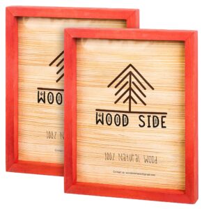 red wooden picture frame 11x14 - natural rustic solid wood thick borders, wall mount and table top display