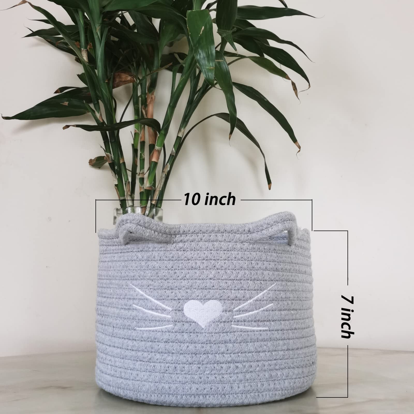 Small Woven Basket,Rope Storage Basket with Handle,Cute Cotton Basket for Nursery,Cat Dog Toy Storage Organizer Basket,Storage Bins for Toy Organizer