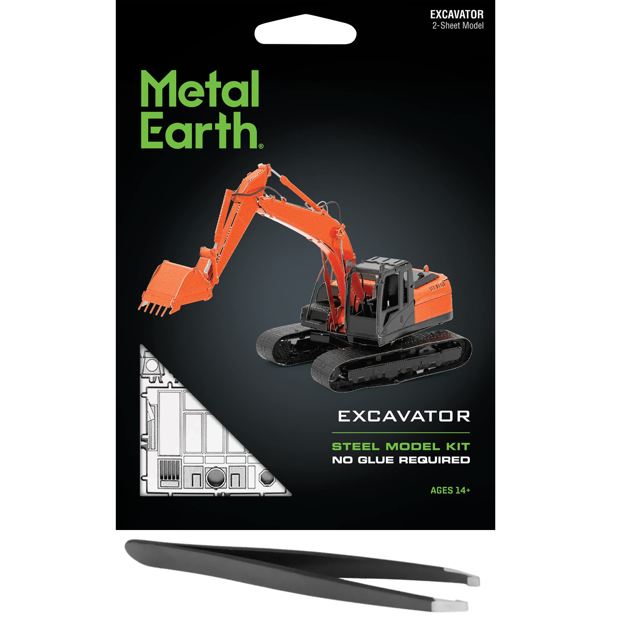 Metal Earth Fascinations Excavator 3D Metal Model Kit Bundle with Tweezers