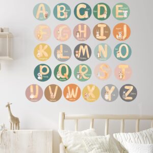 alphabet wall decals for classroom - 5 inch nursery alphabet letters for wall - abc wall decals for kids rooms - abc wall chart for toddlers learning - boho rainbow animal alphabet a b c decals
