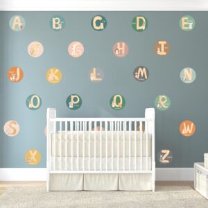 Alphabet Wall Decals for Classroom - 5 Inch Nursery Alphabet Letters for Wall - ABC Wall Decals for Kids Rooms - ABC Wall Chart for Toddlers Learning - Boho Rainbow Animal Alphabet A B C Decals