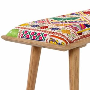 hauteloom dilkon upholstered entryway bedroom bench - patchwork style - foot stool - red, yellow, green, colorful - 18" x 45" x 15"