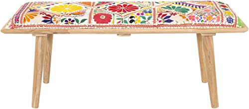 Hauteloom Dilkon Upholstered Entryway Bedroom Bench - Patchwork Style - Foot Stool - Red, Yellow, Green, Colorful - 18" x 45" x 15"