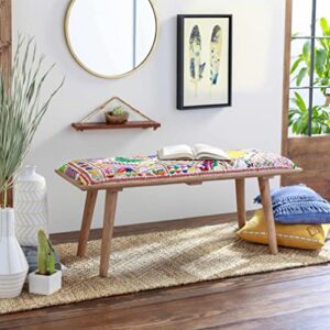 Hauteloom Dilkon Upholstered Entryway Bedroom Bench - Patchwork Style - Foot Stool - Red, Yellow, Green, Colorful - 18" x 45" x 15"