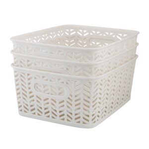simplify 25173-wht-3pk herringbone storage basket, small, white
