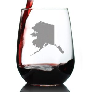 alaska state outline stemless wine glass - state themed drinking decor and gifts for alaskan women & men - large 17 oz glasses