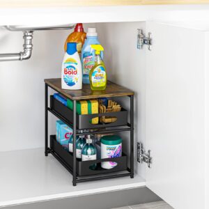 LEGUANG Under Sink Organizer with Tabletop, Under Sliding Cabinet Basket Organizer, Bathroom Storage Rack with Sliding Drawers, Mesh