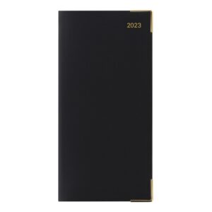 letts roma monthly planner, slim size, 13 months, january 2023 to january 2024, month-to-view, horizontal, gold corners, 6.625" x 3.25", black (c13sbk-23)