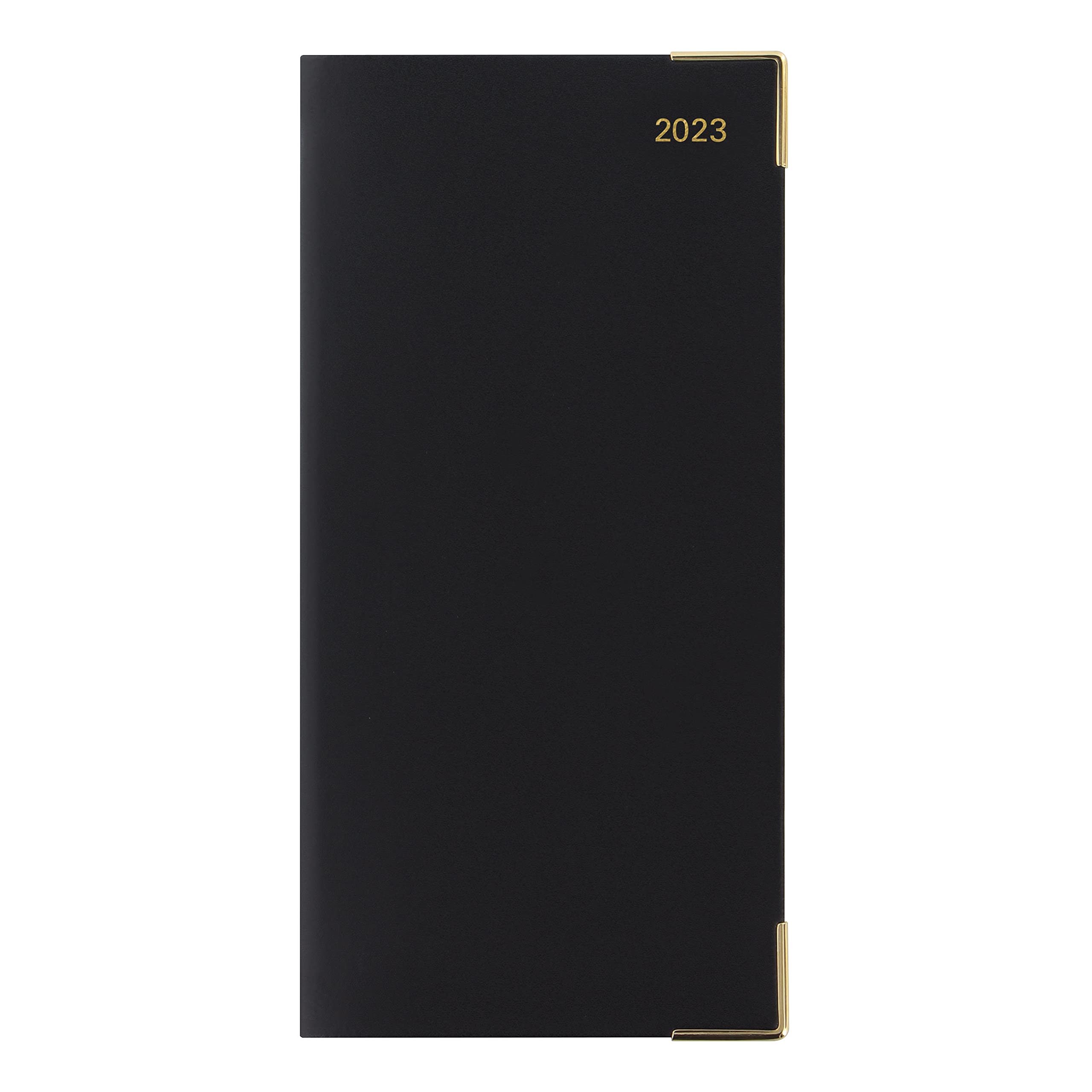 Letts Roma Monthly Planner, Slim Size, 13 Months, January 2023 to January 2024, Month-to-View, Horizontal, Gold Corners, 6.625" x 3.25", Black (C13SBK-23)